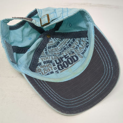 Life is Good Baseball Cap Blue One Size Mostly Sunny Sun Smiley Face Logo Hat