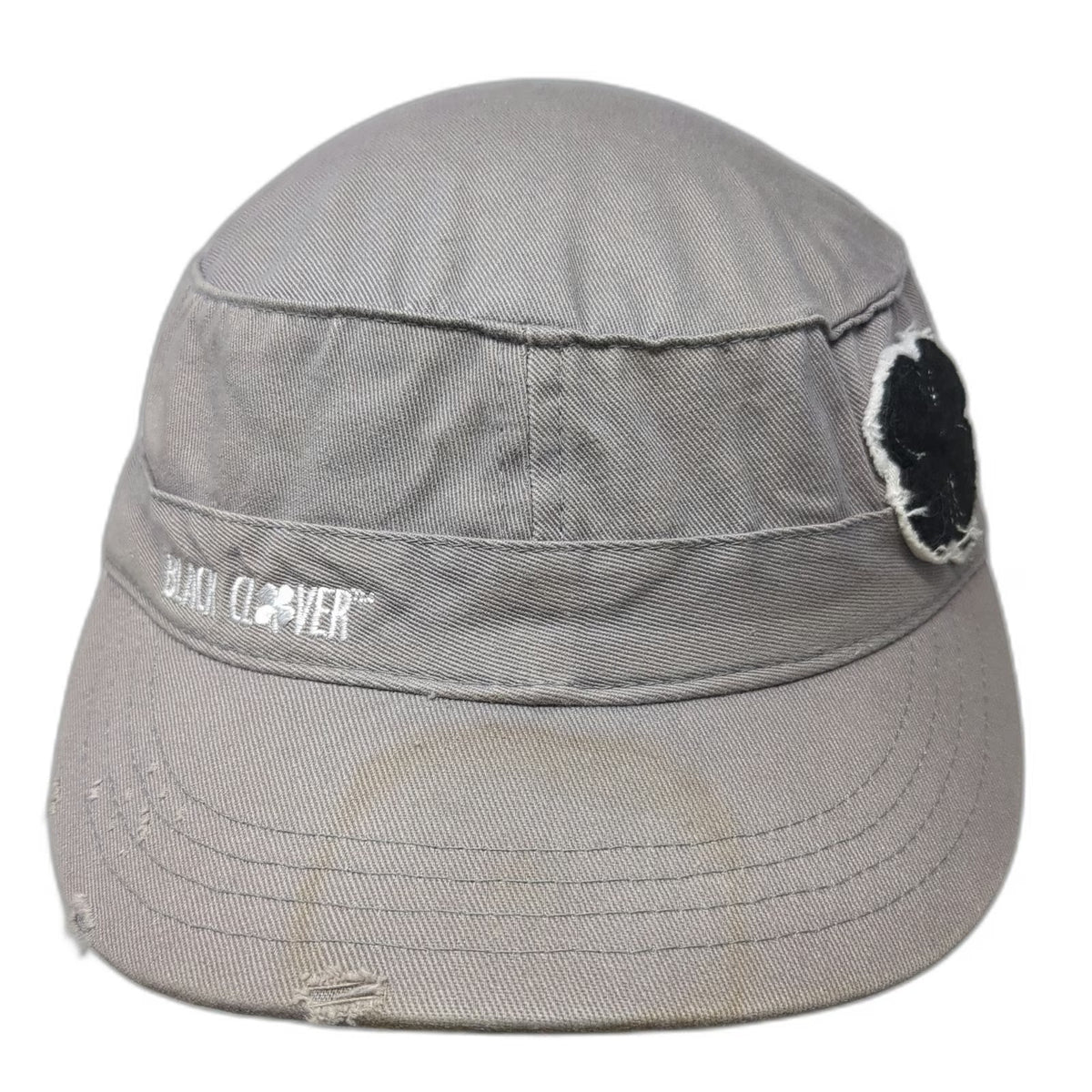 Black Clover Army Cap Gray One Size Distressed Brim Patch Live Lucky Cotton Hat