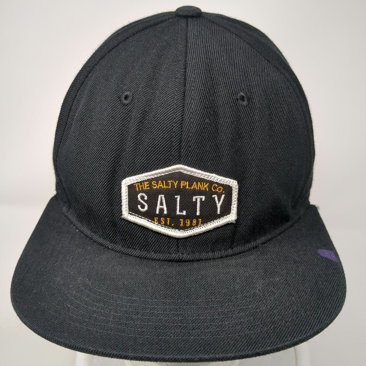 The Salty Plank Co. Snapback Hat Black One Size Flat Brim Wool Blend Salty Patch