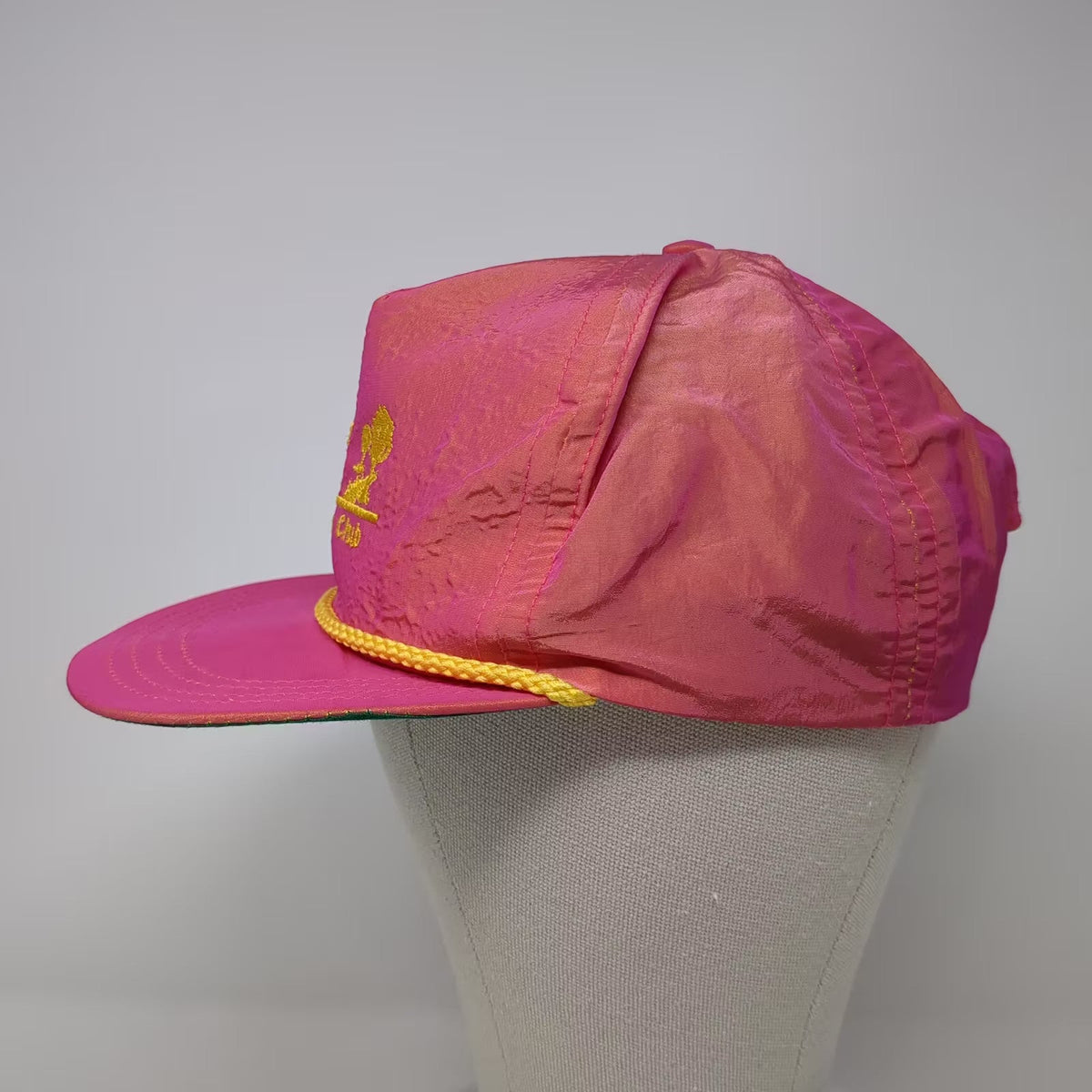 Town Talk Poplar Creek Country Club Golf Hat Pink Yellow OS Rope Brim USA Made