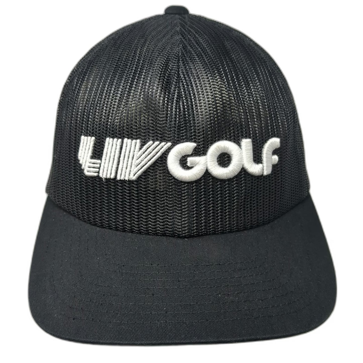 Yupoong LIV Golf Trucker Hat Black One Size Mesh Snapback Structured Logo Cap