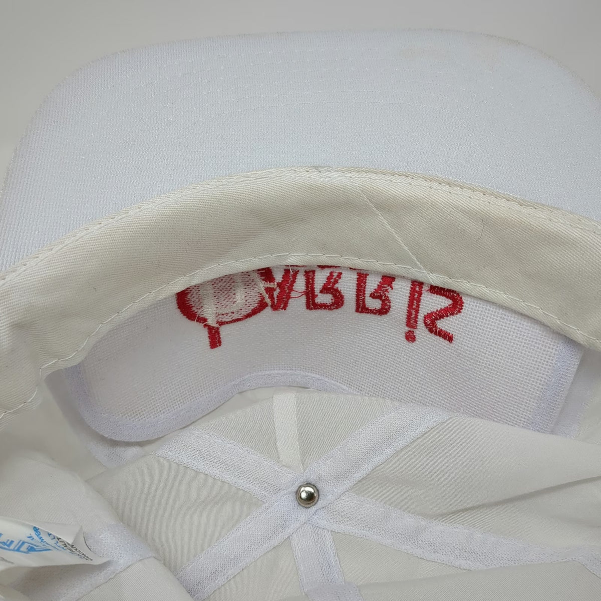 A.J.M. 5 Panel White One Size Hat Harris Rebar Logo Nylon Rope Bill Snapback