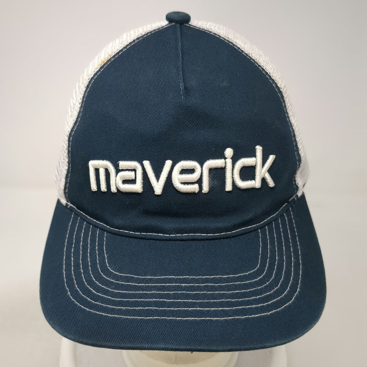 Green Devil Trucker Hat Blue White One Size Maverick Air Bump Cap Mesh Snapback