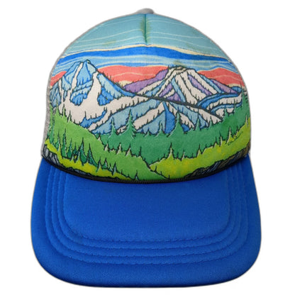 Lean Factory NW Trucker Hat Blue Gray Green One Size Mountain Graphic Snapback