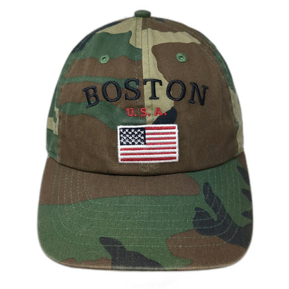 Bay State Apparel Boston Baseball Cap Green Camo American Flag One Size Hat
