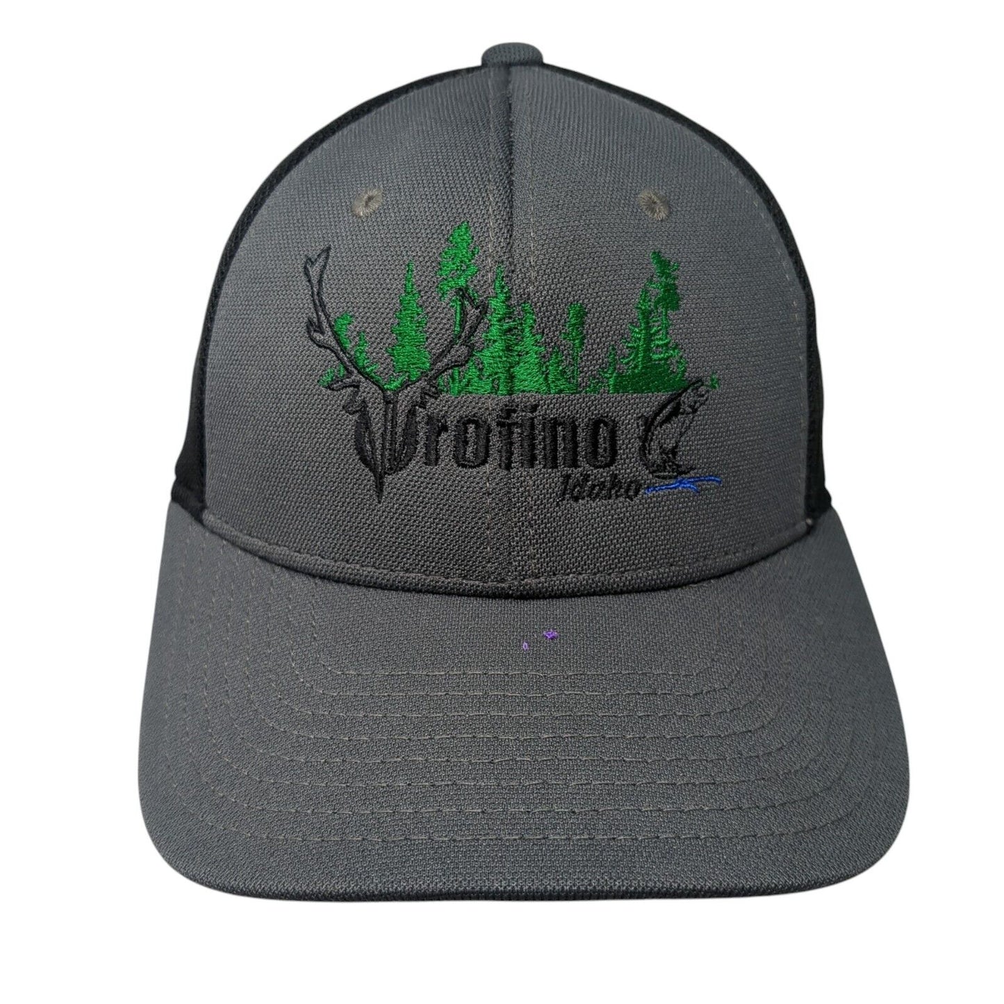 Orofino Idaho Fitted Trucker Hat Gray S/M Fitmax70 Embroidered Mesh Back