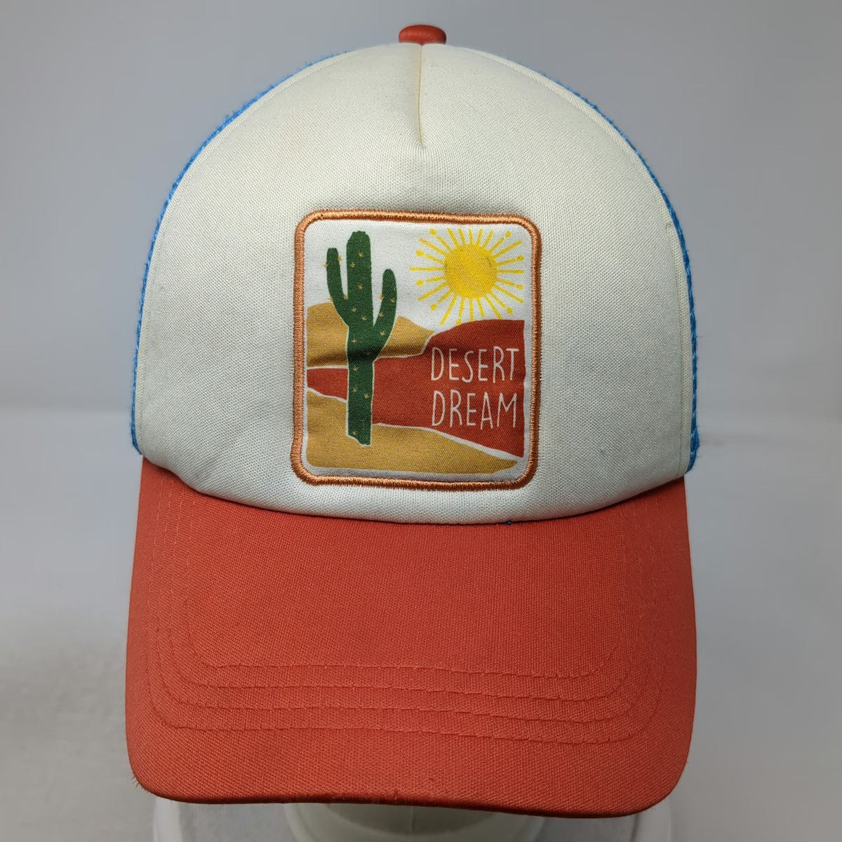 David and Young Trucker Hat White Orange Blue One Size Desert Dream Cactus Patch