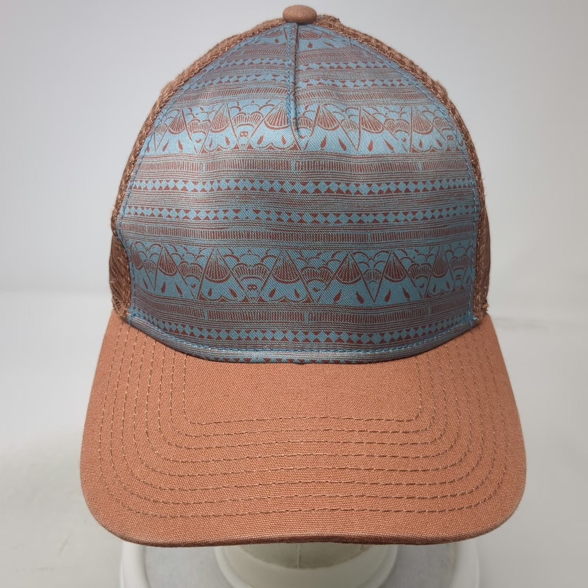 prAna Trucker Hat Brown Blue One Size Geometric Pattern Mesh Back Snapback Cap