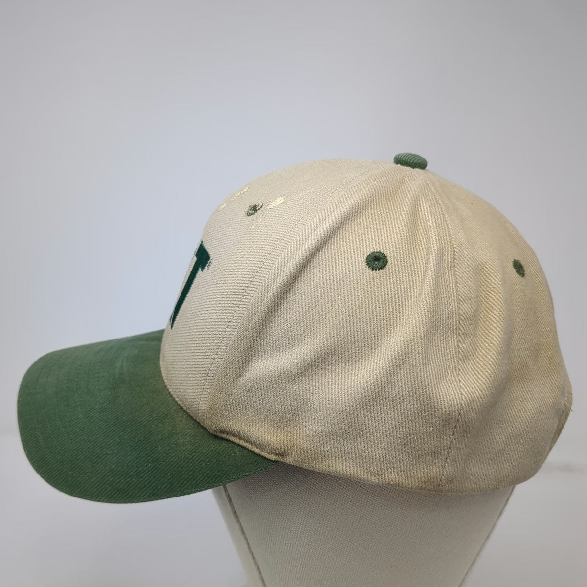 CAT Snapback Hat Beige Green One Size Embroidered Logo Construction Workwear