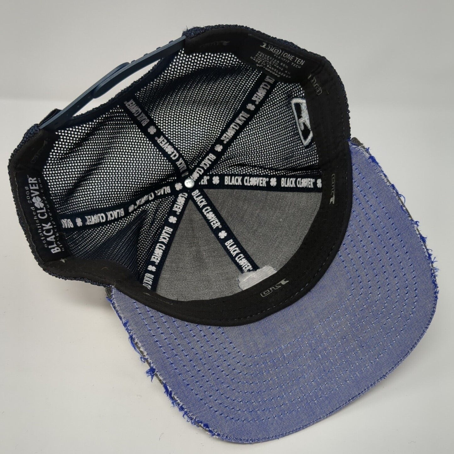 Party Time Live Lucky Top Golf Snapback Trucker Hat Blue OS Mesh Back Distressed