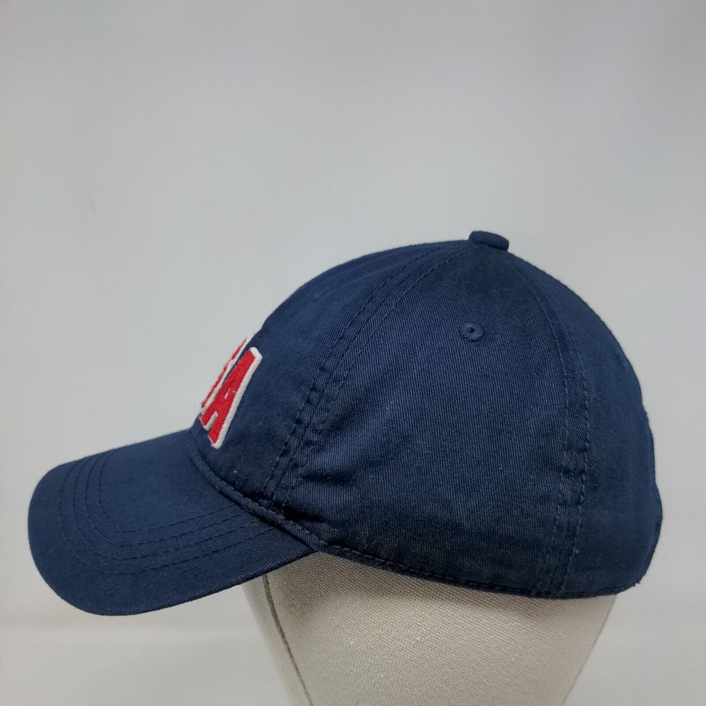 USA Slideback Hat Blue One Size Adjustable Embroidered Vented Holes 6 Panel