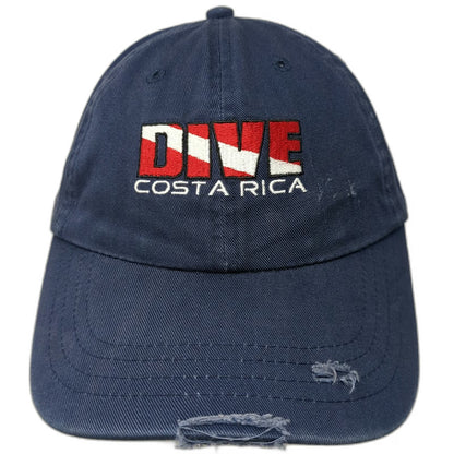 Baseball Cap Blue One Size Distressed Costa Rica Pura Vida Scuba Dive Flag Hat