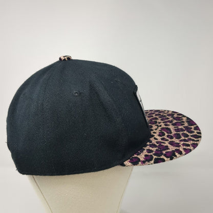 Snapback Hat Black Purple One Size Leopard Print Brim Tail Boot Graphic Patch