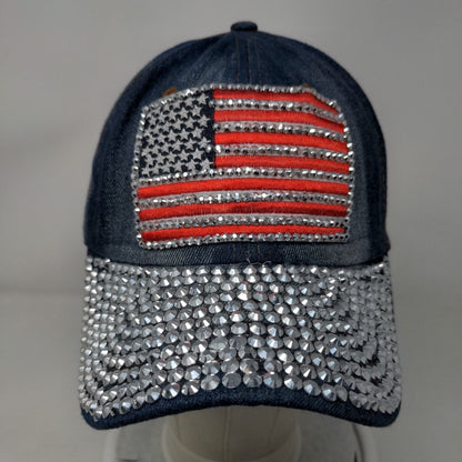 American Flag Studded Bling Slideback Hat Blue OSFA Denim Nollia