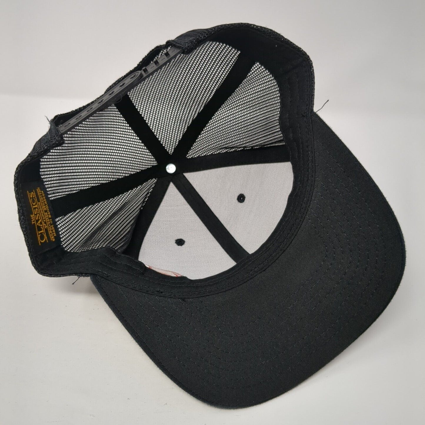 Yupoong Snapback Trucker Hat Black One Size Embroidered Logo Mesh Back