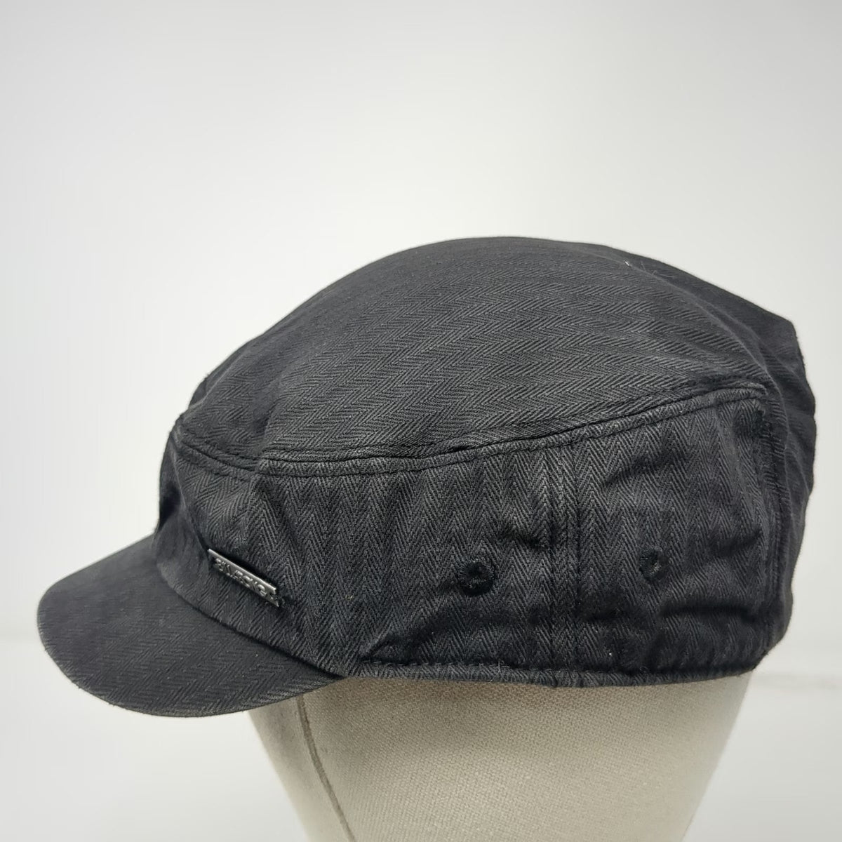 Billabong Army Cap Black One Size Herringbone Pattern Metal Logo Flat Top Hat