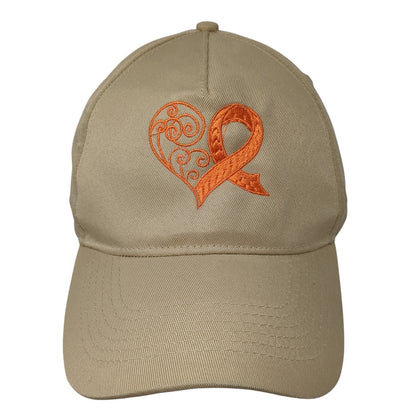 Orange Ribbon Heart Strapback Hat Brown One Size Embroidered Hit Wear