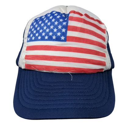 American Flag Snapback Hat Blue One Size Adjustable Colorblock Vent Holes