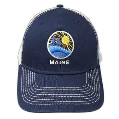 Ouray Sportswear Trucker Hat Blue White One Size Mesh Maine Sun Waves Trees hat