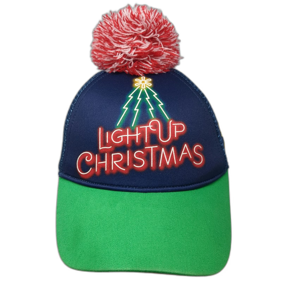 Walmart Blue Trucker Hat One Size Christmas Pom Pom Light Up Neon Mesh Snapback
