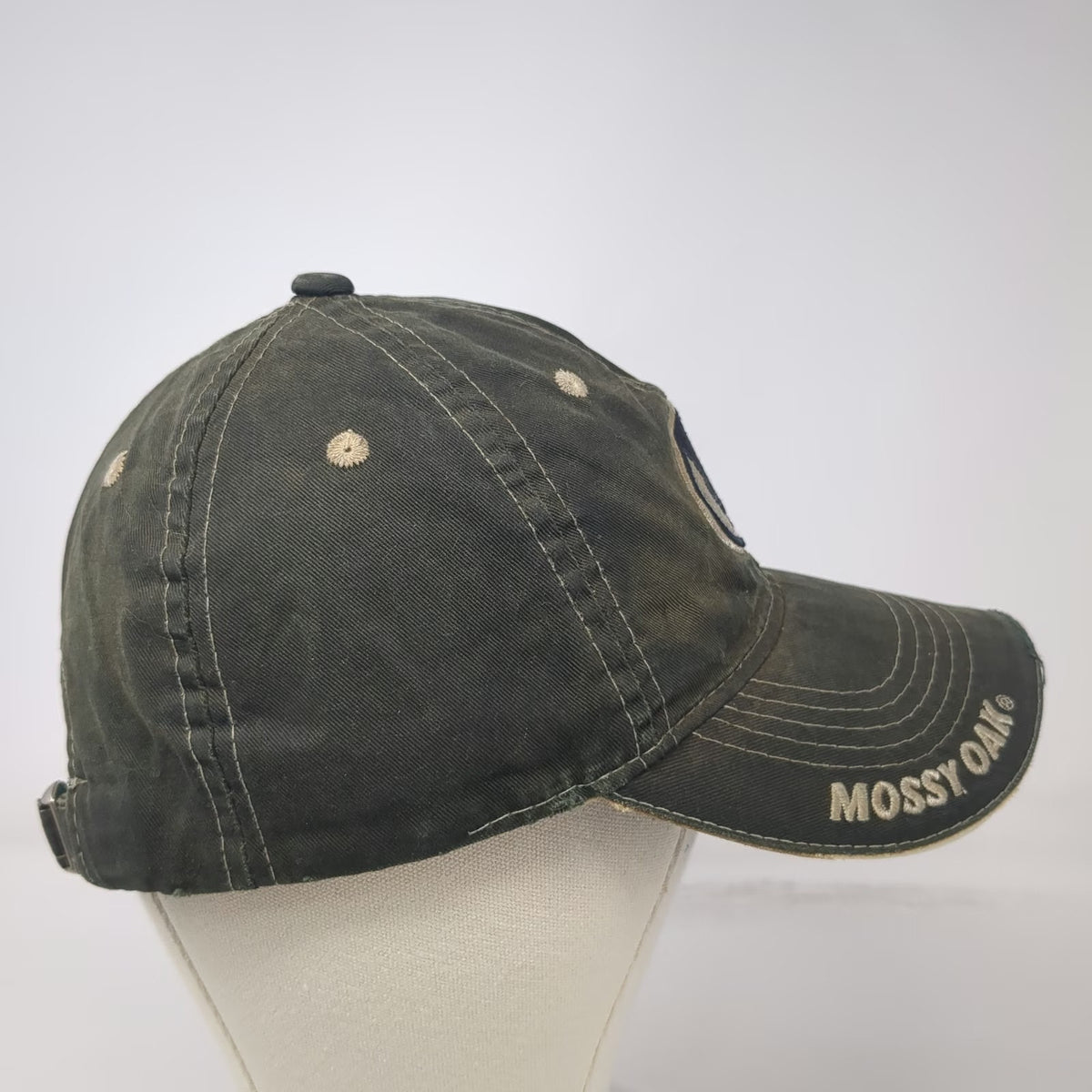 Mossy Oak Baseball Cap Black One Size Distressed Frayed Logo Strapback Hat