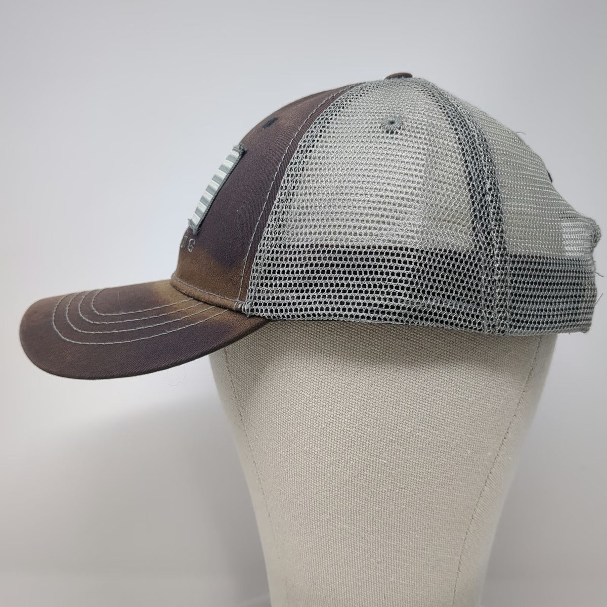 Browning Trucker Hat Gray One Size Mesh Back American Flag Buckmark Logo Patch