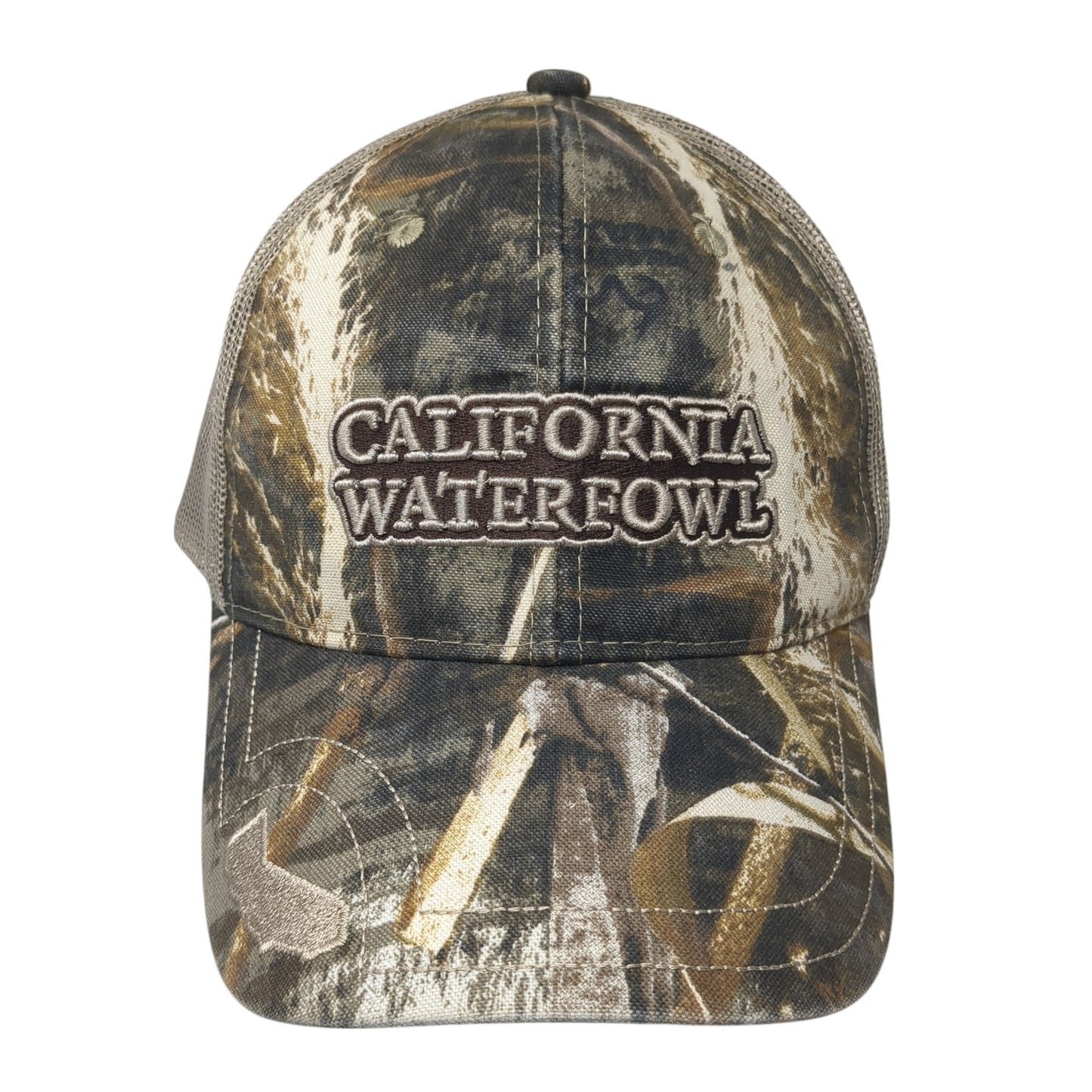 California Waterfowl Strapback Trucker Hat Multi Camo One Size Mesh Back