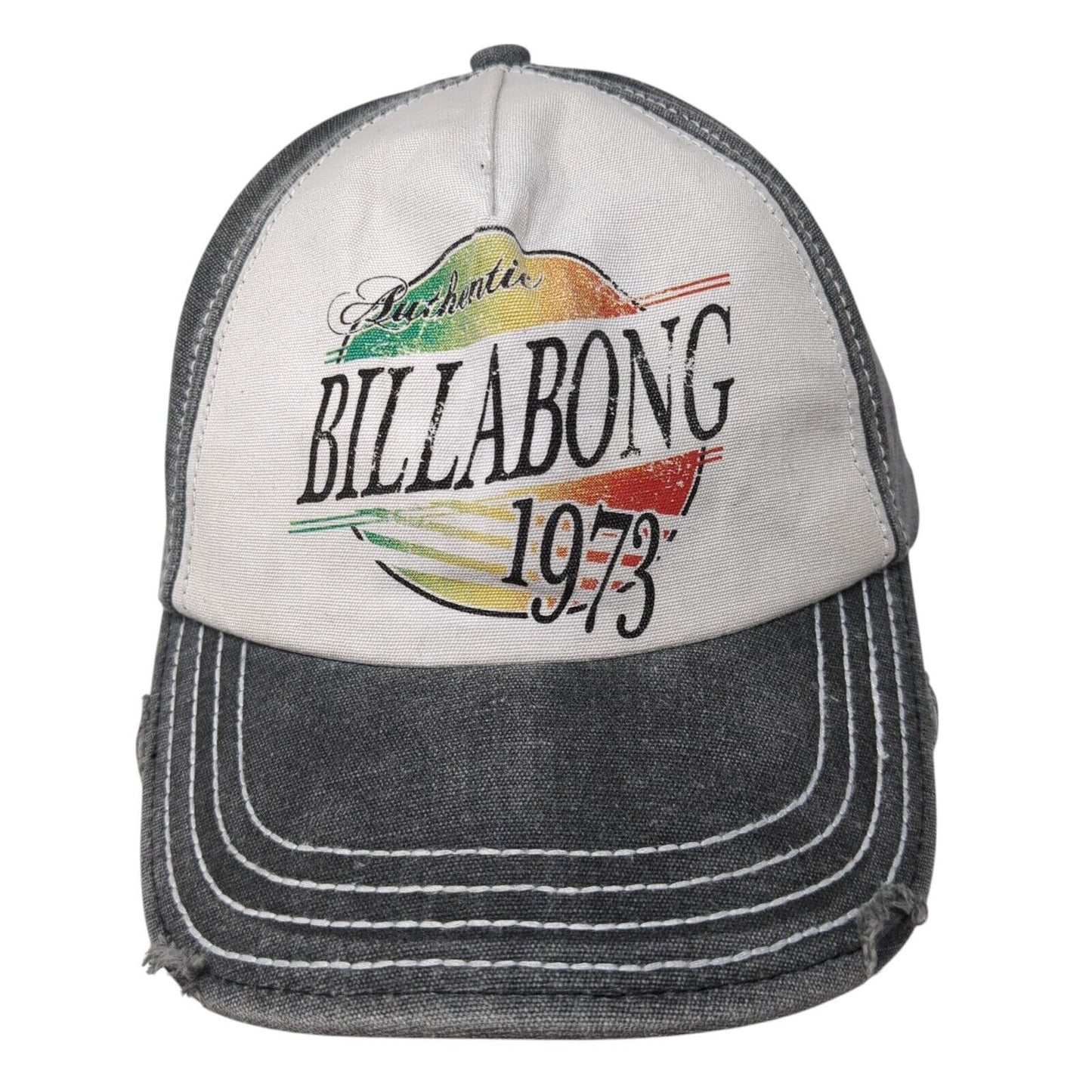 Authentic Billabong 1973 Snapback Hat Gray One Size Adjustable Distressed Cotton