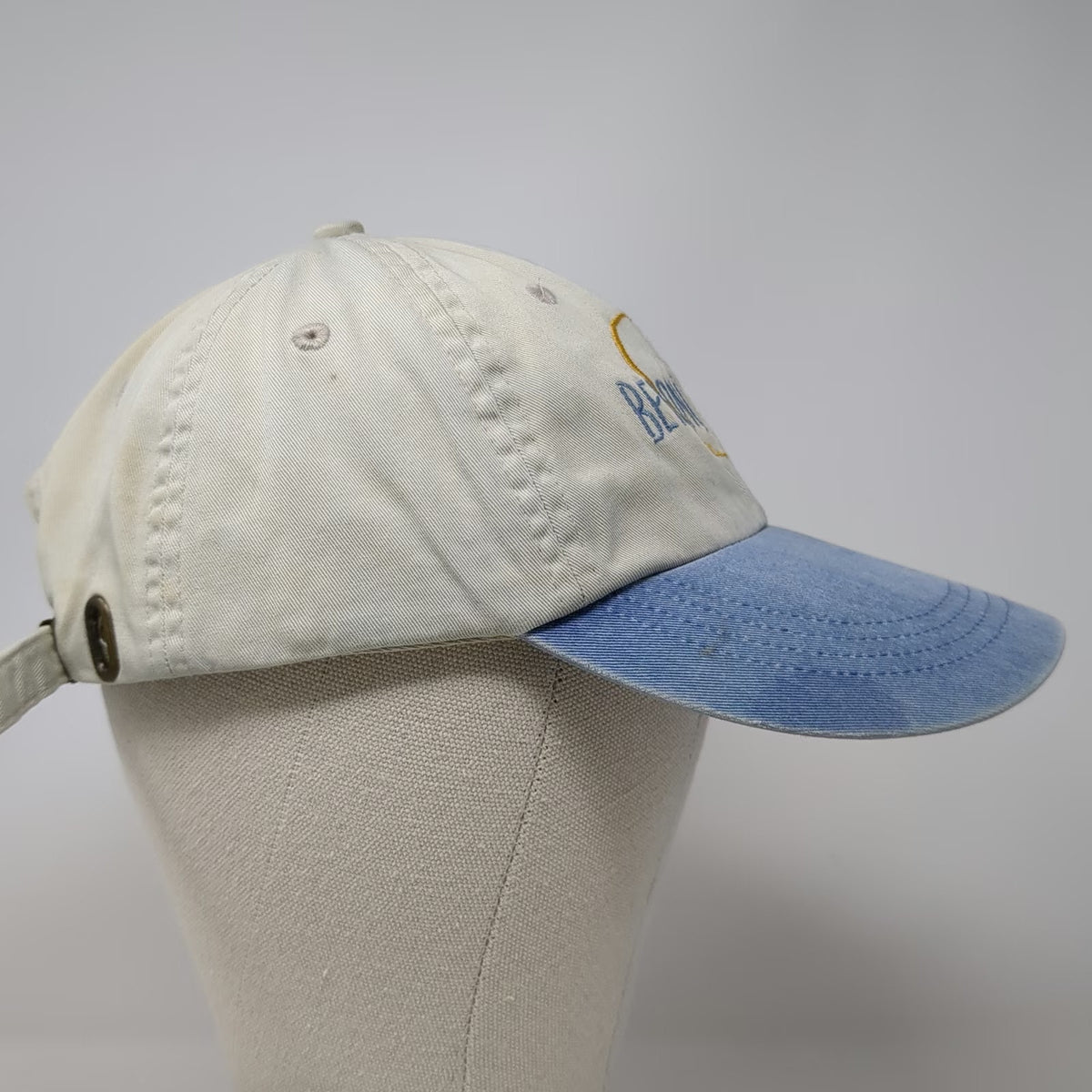 Anvil Baseball Cap Beige Blue One Size Beyond Design Logo Slideback Cotton Hat