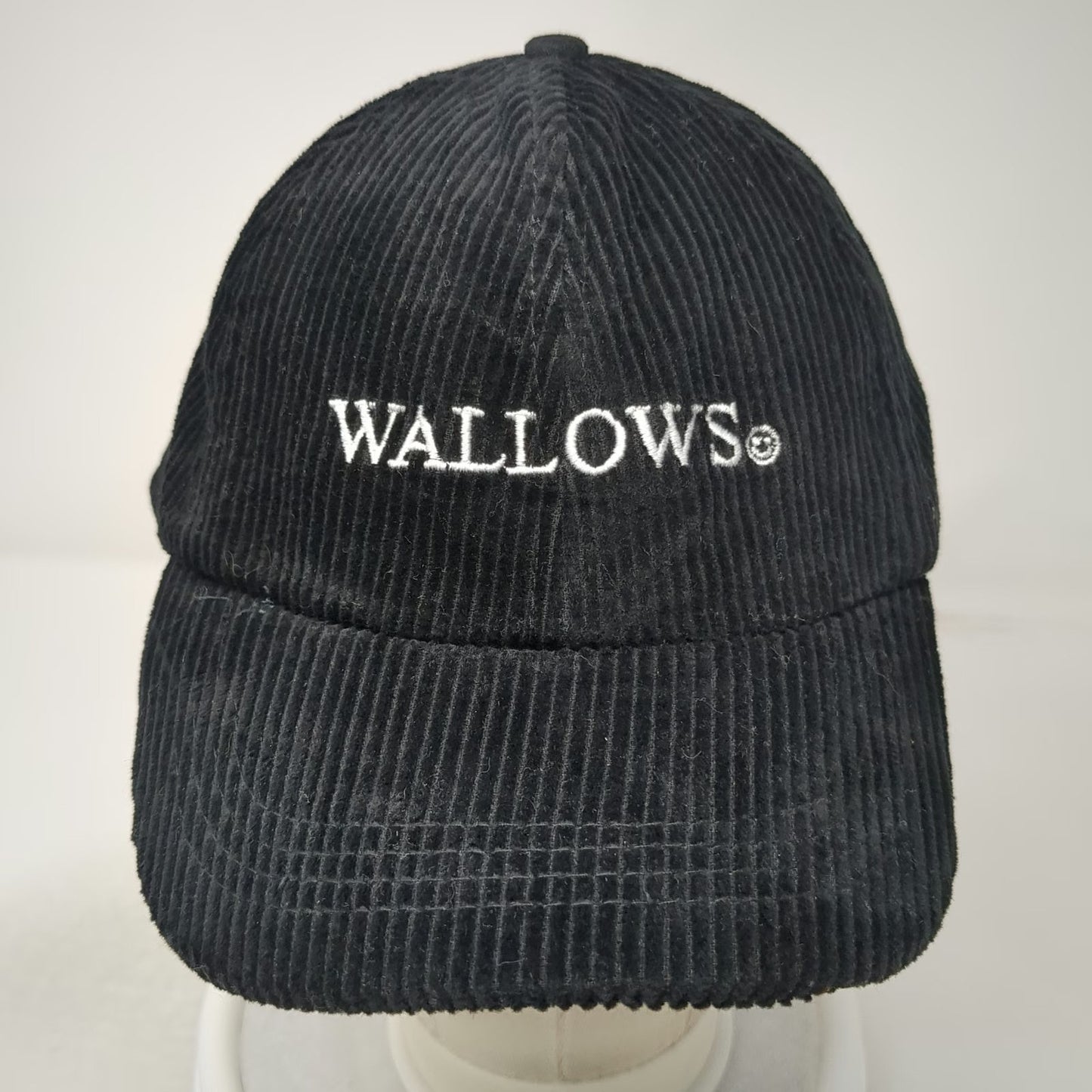 Wallows Black OS Baseball Cap Corduroy Slideback Smiley Face Band Merch Hat