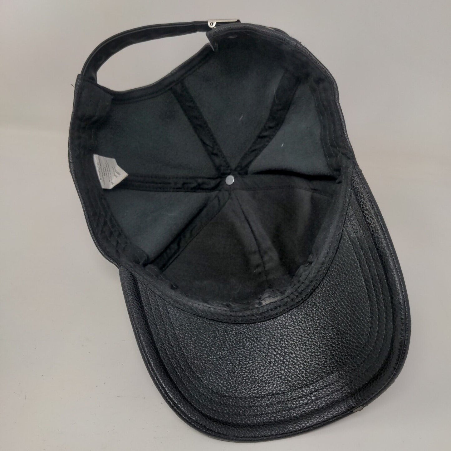 Brooklyn Slideback Hat Black OS Adjustable Faux Leather Embroidered 6 Panel