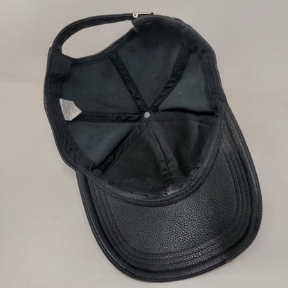 Brooklyn Slideback Hat Black OS Adjustable Faux Leather Embroidered 6 Panel