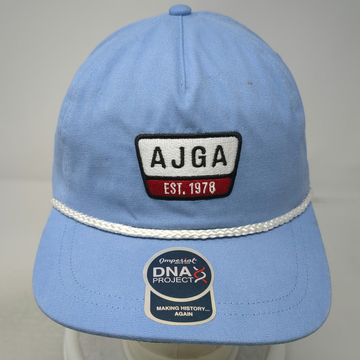 Imperial 5 Panel Blue One Size Hat AJGA Golf Est 1978 Rope Leather Strap Cotton