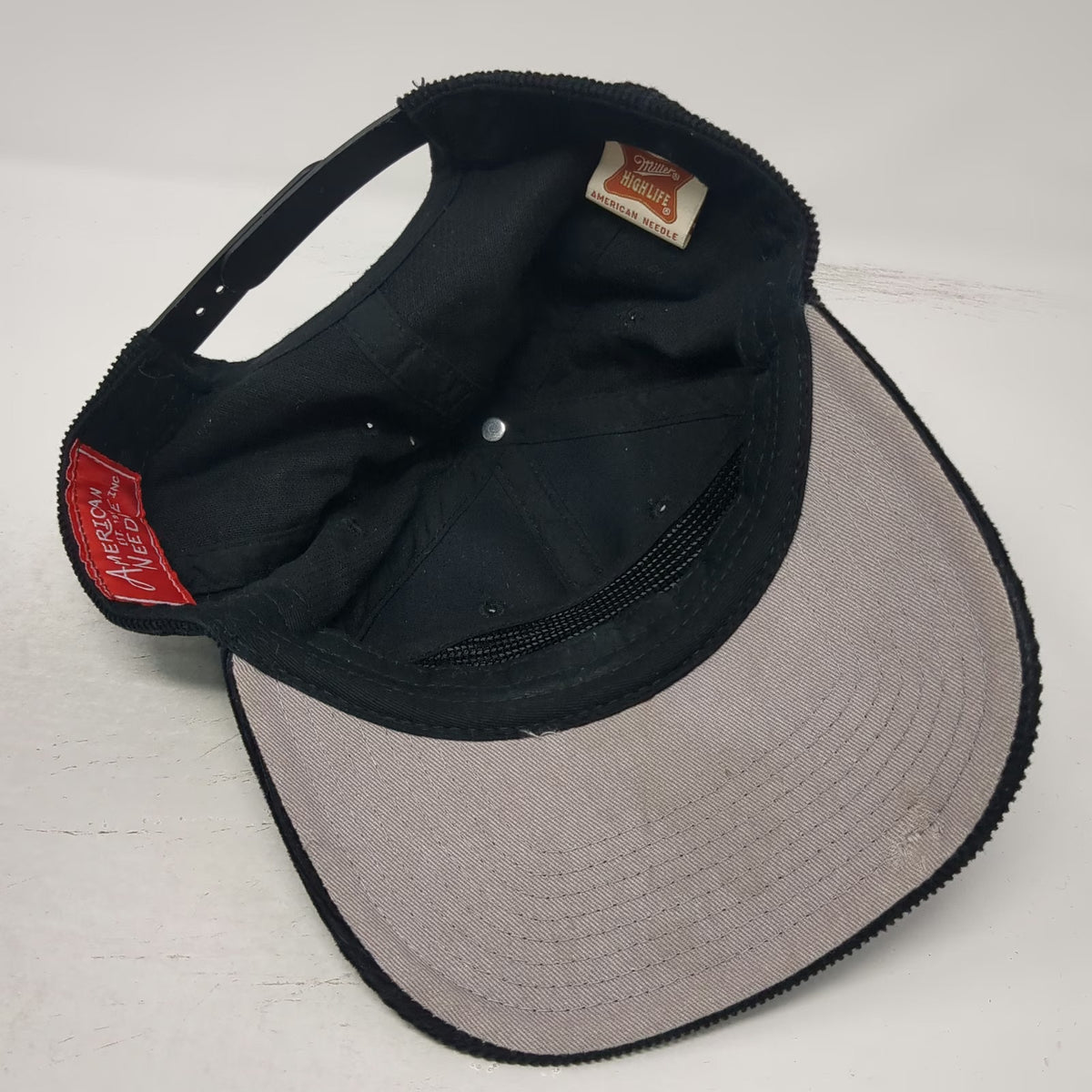 American Needle Miller High Life 5 Panel Black Hat One Size Corduroy Snapback
