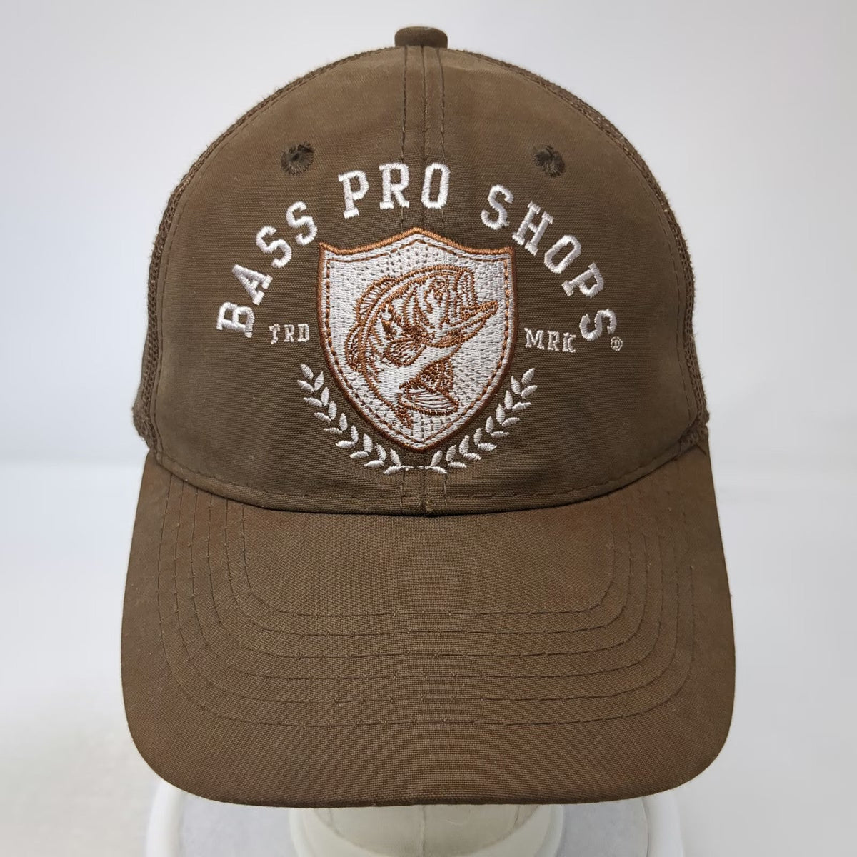 Bass Pro Shops Trucker Hat Brown One Size Mesh Back Fishing Logo Shield Snapback