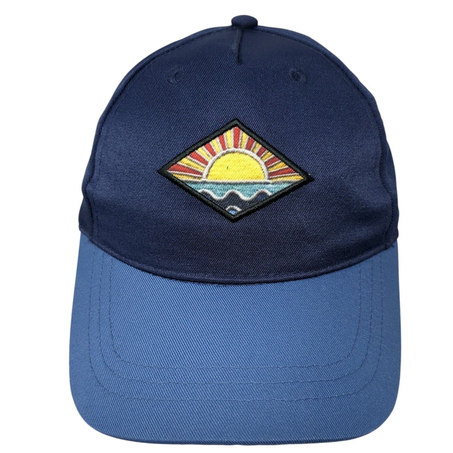 Sunset Strapback Hat Blue One Size Adjustable Embroidered Vented Holes 6 Panel