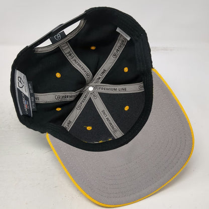 CapAmerica Snapback Hat Black Yellow One Size Flat Brim Kiewit Logo 6 Panel
