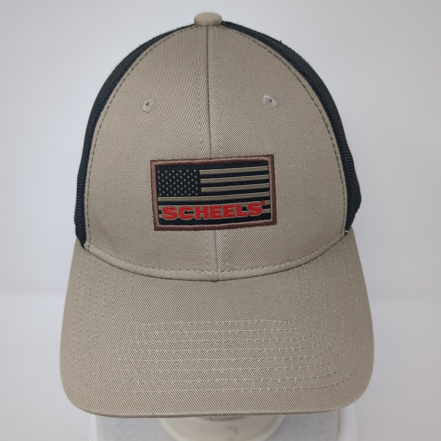 USA Flag Scheels Snapback Mesh Back Trucker Hat Brown One Size Colorblock