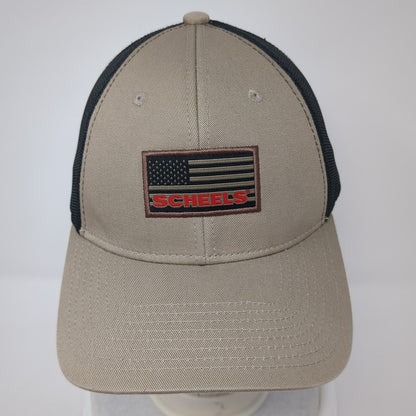 USA Flag Scheels Snapback Mesh Back Trucker Hat Brown One Size Colorblock
