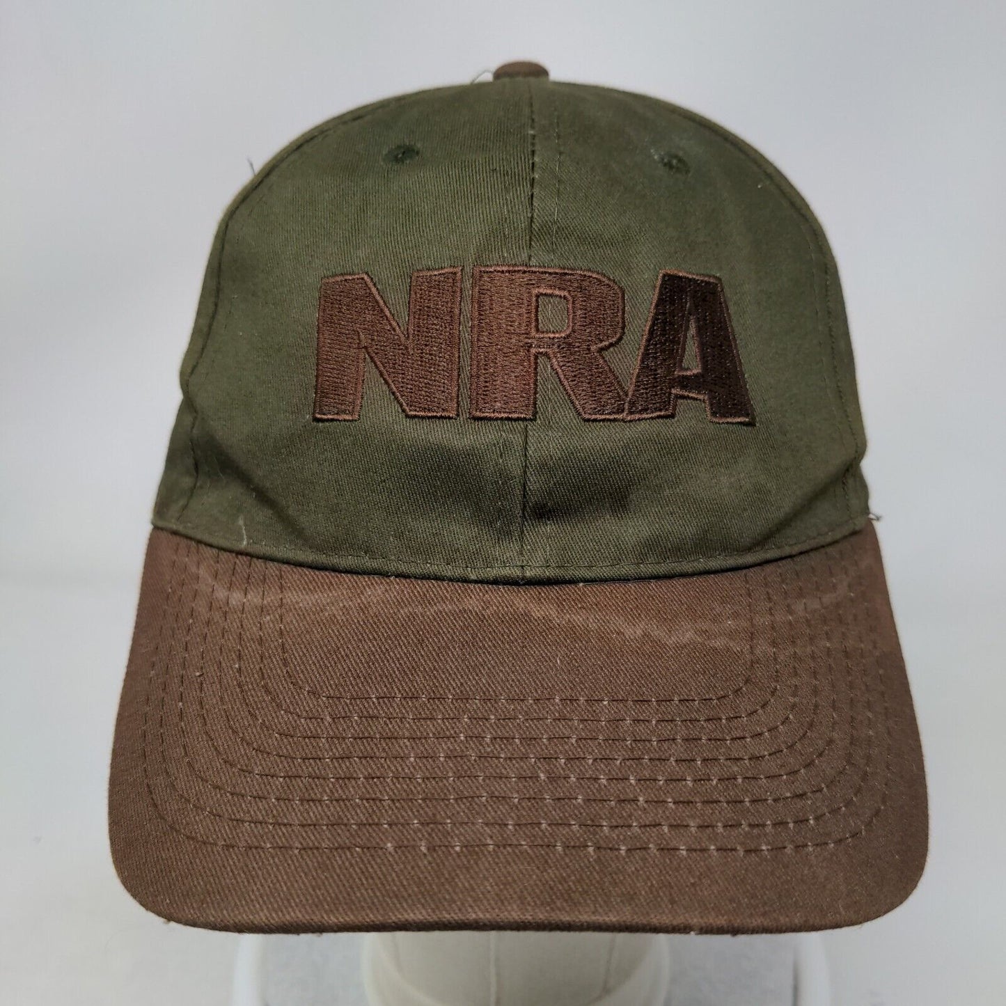NRA Strapback Hat Green Brown Adjustable 58 CM Embroidered Logo 2nd Amendment