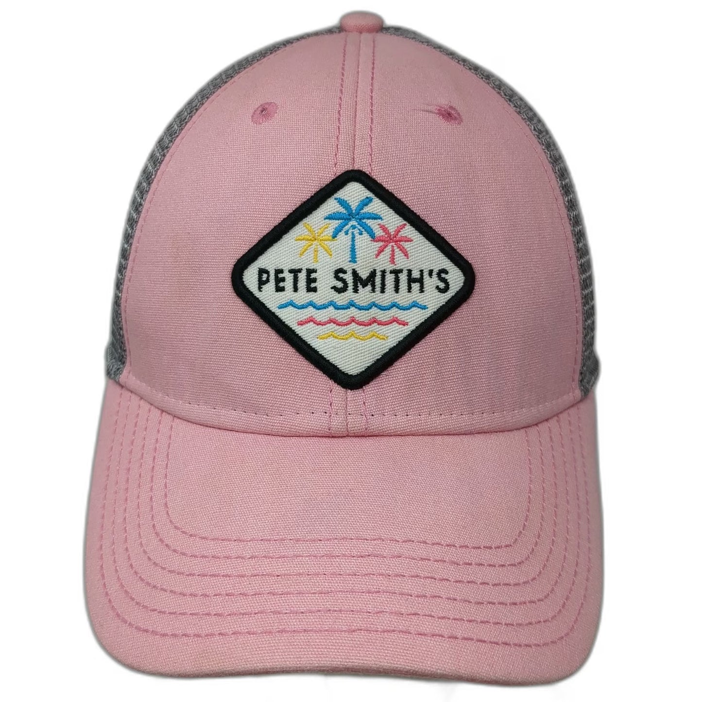 Legacy Trucker Hat Pink One Size Pete Smith's Surf Shop Mesh Patch Palm Trees