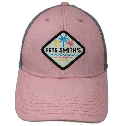 Legacy Trucker Hat Pink One Size Pete Smith's Surf Shop Mesh Patch Palm Trees