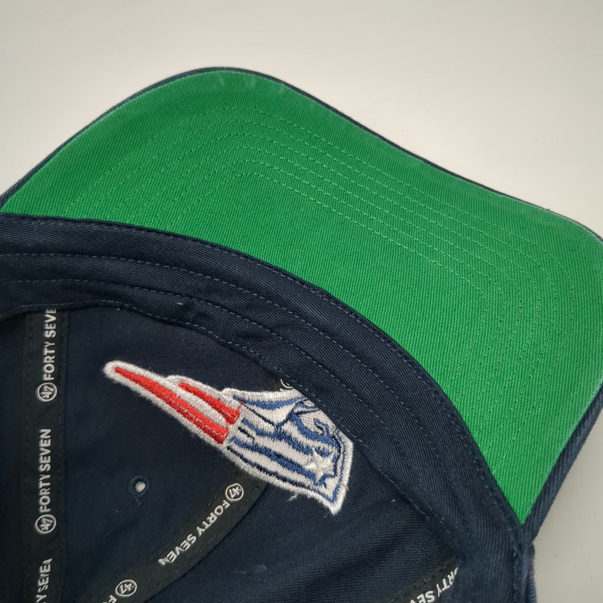 New England Patriots NFL '47 Blue Small Cap Hat Green Underbrim Fitted Logo