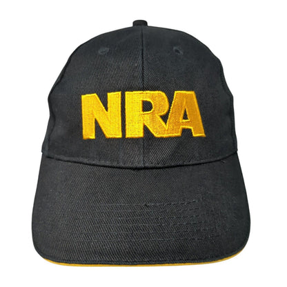 NRA Strapback Hat Black One Size Adjustable Embroidered Patriotic 6 Panel Cotton