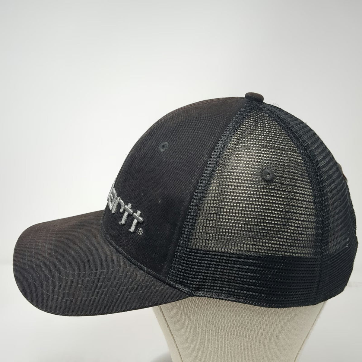 Carhartt Trucker Hat Black Gray One Size Snapback Mesh Embroidered Canvas Logo