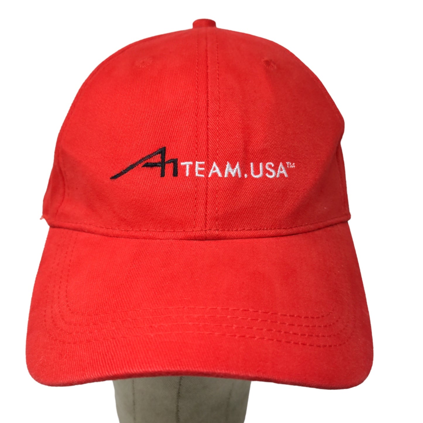 A Team USA TV Men's Strapback Hat Red Embroidered Logo Adjustable