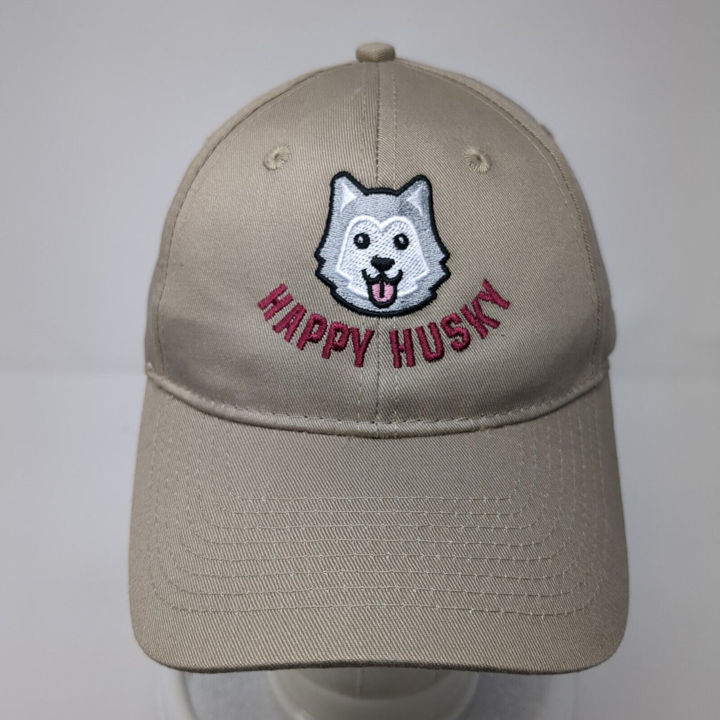 Happy Husky Strapback Hat Tan One Size Embroidered Port & Company