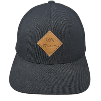 RVCA Snapback Black One Size Faux Leather Patch Acrylic Wool Flat Brim Hat