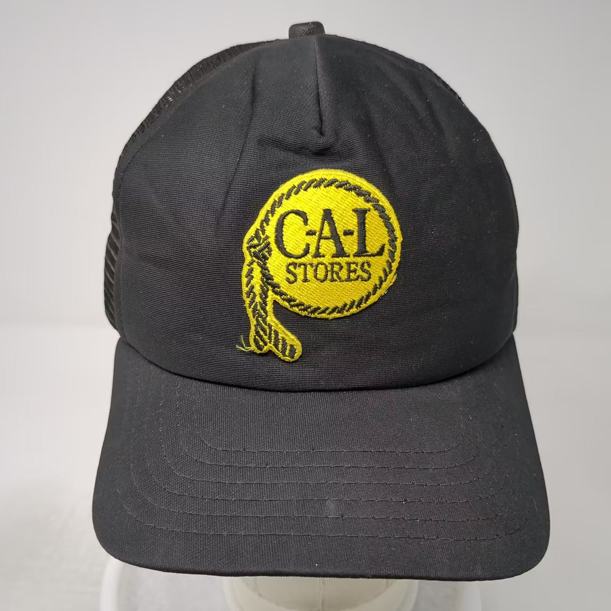 Cal-Stores Black Trucker Hat One Size Embroidered Patch Snapback Green Underbrim