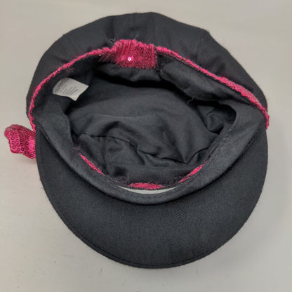 Beret With Bill and Bow Sparkly Bling Black Pink Unbranded 100% Polyester